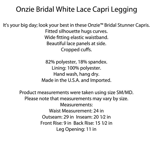 Onzie Bridal White Lace Stunner Capri Leggings NWT - Picture 6 of 7